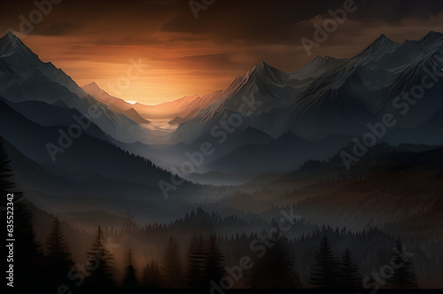 Majestic Sunset Over Towering Mountain Ranges - Captivating Light © Duy
