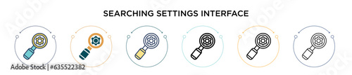 Searching settings interface icon in filled, thin line, outline and stroke style. Vector illustration of two colored and black searching settings interface vector icons designs can be used for mobile,
