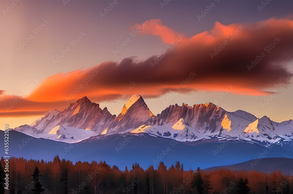 Majestic Sunset Over Towering Mountain Ranges - Captivating Light