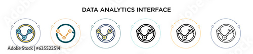 Data analytics interface icon in filled, thin line, outline and stroke style. Vector illustration of two colored and black data analytics interface vector icons designs can be used for mobile, ui, web photo