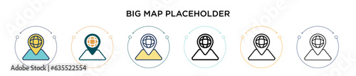 Big map placeholder icon in filled, thin line, outline and stroke style. Vector illustration of two colored and black big map placeholder vector icons designs can be used for mobile, ui, web