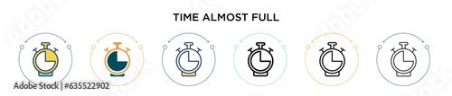 Time almost full icon in filled, thin line, outline and stroke style. Vector illustration of two colored and black time almost full vector icons designs can be used for mobile, ui, web