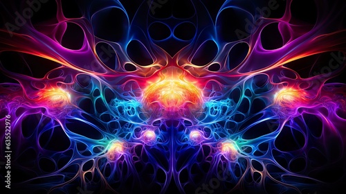 Fantasy colorful luminescent brain expanding, synapses connecting to the universe, communication of cells. Concept of opened third eye, pineal gland is activated. Spirituality, meditation, trip.