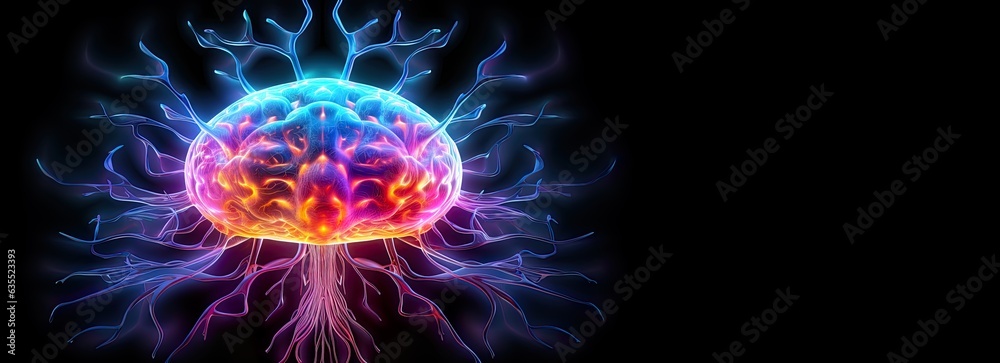Fantasy colorful luminescent brain expanding, synapses connecting to the universe, communication of cells. Concept of opened third eye, pineal gland is activated. Spirituality, meditation, trip. Fantasy colorful luminescent brain expanding, synapses connecting to the universe, communication of cells. Concept of opened third eye, pineal gland is activated. Spirituality, meditation, trip.