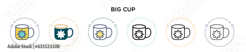 Big cup icon in filled, thin line, outline and stroke style. Vector illustration of two colored and black big cup vector icons designs can be used for mobile, ui, web