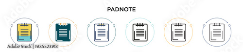 Padnote icon in filled, thin line, outline and stroke style. Vector illustration of two colored and black padnote vector icons designs can be used for mobile, ui, web photo