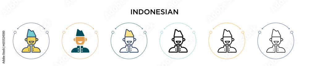 Indonesian icon in filled, thin line, outline and stroke style. Vector illustration of two colored and black indonesian vector icons designs can be used for mobile, ui, web