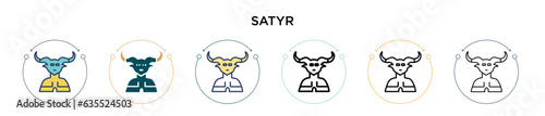 Satyr icon in filled, thin line, outline and stroke style. Vector illustration of two colored and black satyr vector icons designs can be used for mobile, ui, web