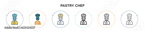 Pastry chef icon in filled, thin line, outline and stroke style. Vector illustration of two colored and black pastry chef vector icons designs can be used for mobile, ui, web