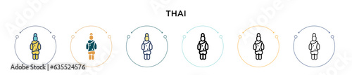 Thai icon in filled, thin line, outline and stroke style. Vector illustration of two colored and black thai vector icons designs can be used for mobile, ui, web