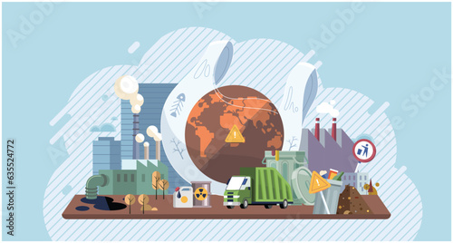 Planet Earth in smoke, plastic, garbage. Toxic air pollution. Greenhouse effect of CO2. Earth with reasons of destroying. Saving the planet, World Environment Day. Ecological catastrophy. Save Earth