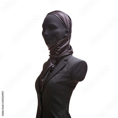 Black mannequin draped in silk fabric on a transparent background