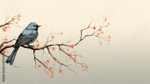 Minimalism bird on branch tree