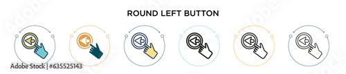 Round left button icon in filled, thin line, outline and stroke style. Vector illustration of two colored and black round left button vector icons designs can be used for mobile, ui, web