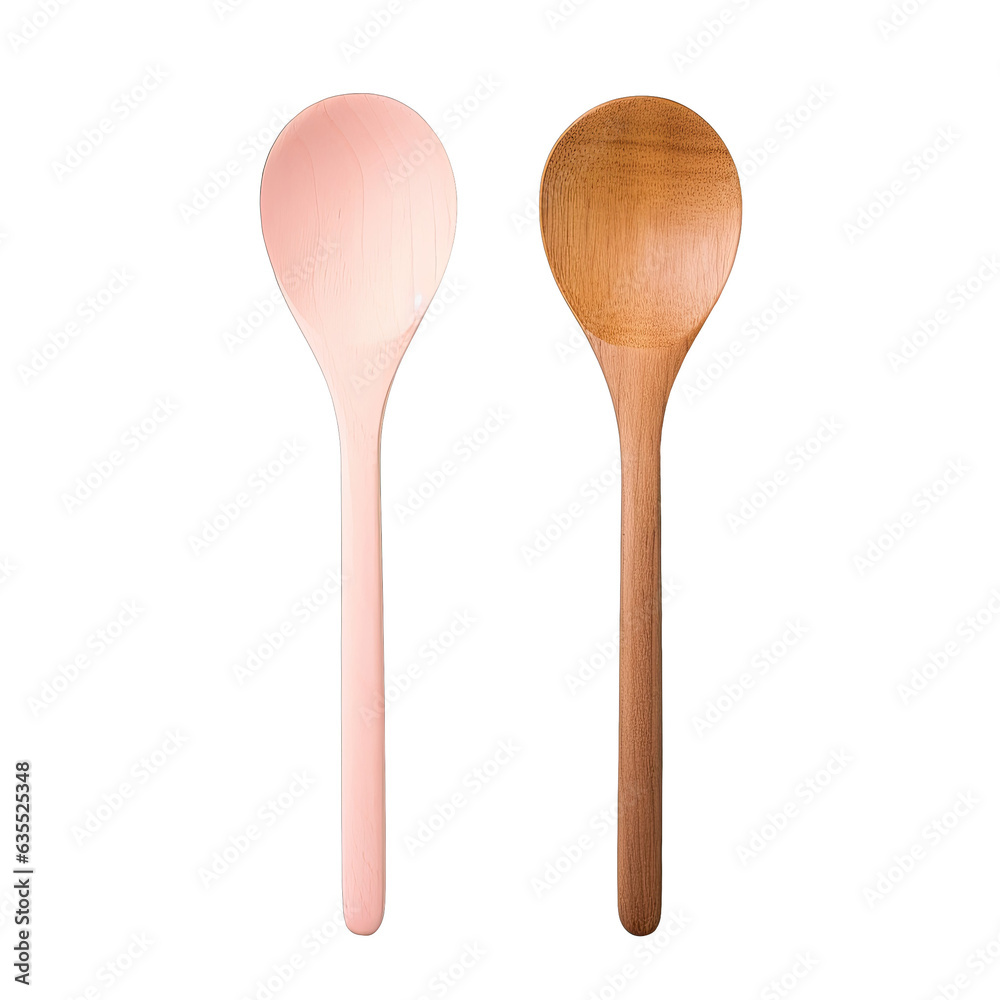 Selective focus wooden spoon and wooden fork on colotransparent background top view with copy space Selective focus wooden spoon and wooden fork on colotransparent background top view with copy space