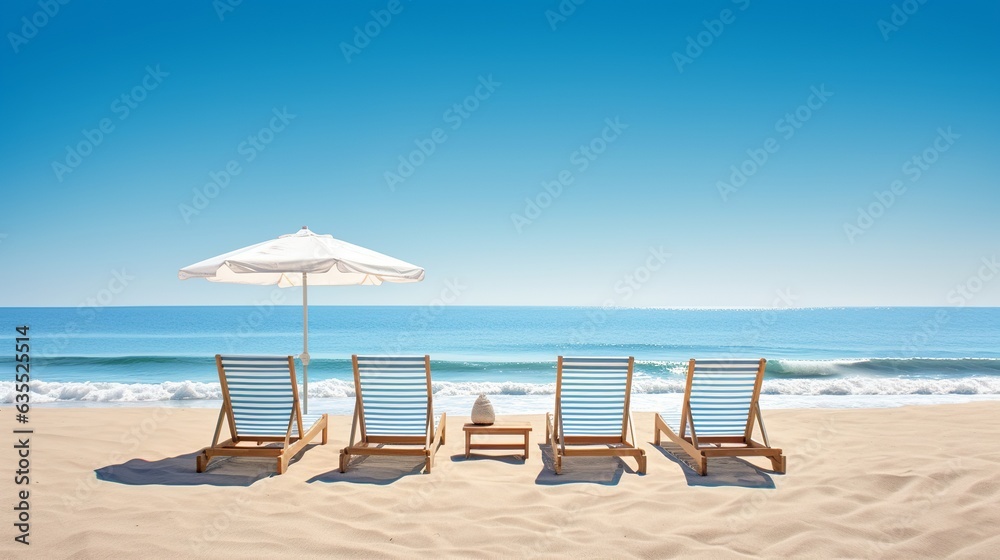 beach chairs and umbrella on the beach Created with generative Ai