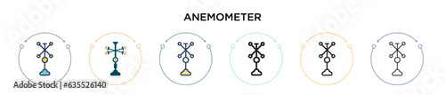 Anemometer icon in filled, thin line, outline and stroke style. Vector illustration of two colored and black anemometer vector icons designs can be used for mobile, ui, web