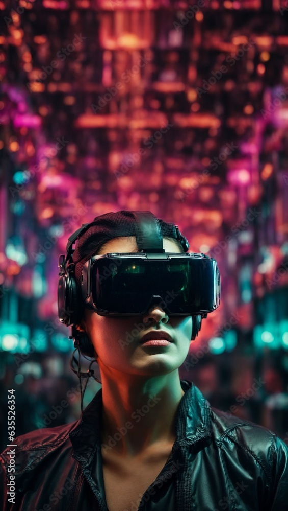 A man immersed in virtual reality wearing a stylish leather jacket A man immersed in virtual reality wearing a stylish leather jacket