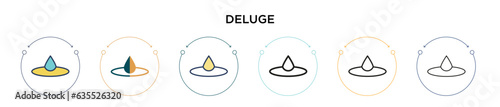 Deluge icon in filled, thin line, outline and stroke style. Vector illustration of two colored and black deluge vector icons designs can be used for mobile, ui, web