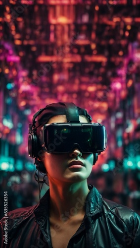 A man immersed in virtual reality wearing a stylish leather jacket