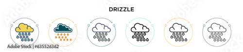 Drizzle icon in filled, thin line, outline and stroke style. Vector illustration of two colored and black drizzle vector icons designs can be used for mobile, ui, web