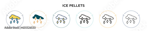 Ice pellets icon in filled, thin line, outline and stroke style. Vector illustration of two colored and black ice pellets vector icons designs can be used for mobile, ui, web