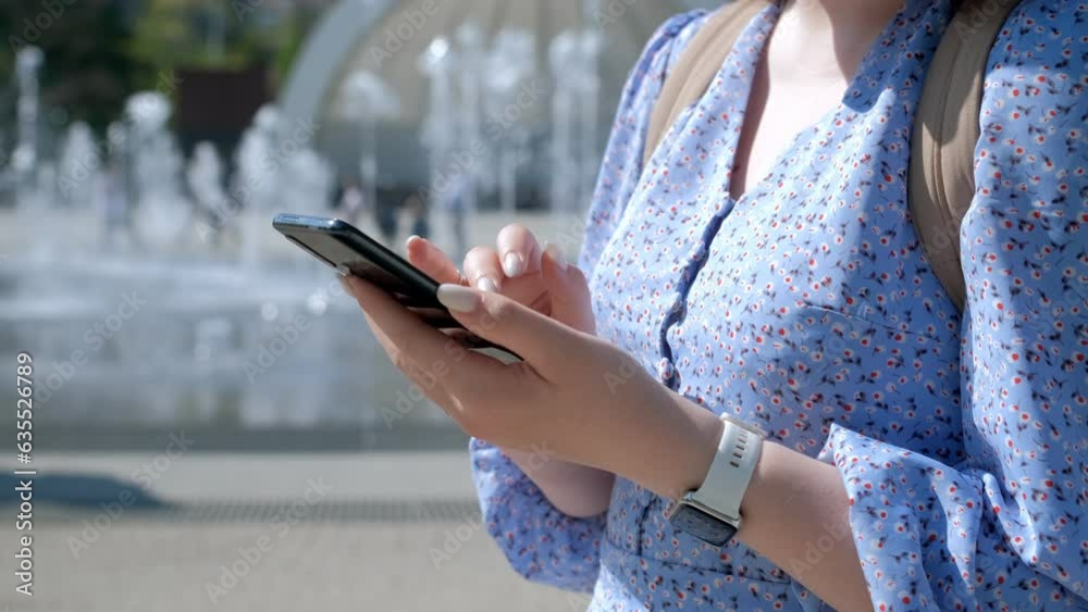 City, smartphone and hands of woman typing message, email or post on internet, planning schedule outside. Technology, 5g communication and networking, businesswoman online writing text or social media City, smartphone and hands of woman typing message, email or post on internet, planning schedule outside. Technology, 5g communication and networking, businesswoman online writing text or social media
