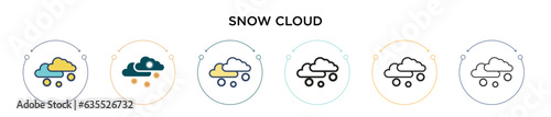 Snow cloud icon in filled, thin line, outline and stroke style. Vector illustration of two colored and black snow cloud vector icons designs can be used for mobile, ui, web
