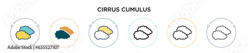 Cirrus cumulus icon in filled, thin line, outline and stroke style. Vector illustration of two colored and black cirrus cumulus vector icons designs can be used for mobile, ui, web