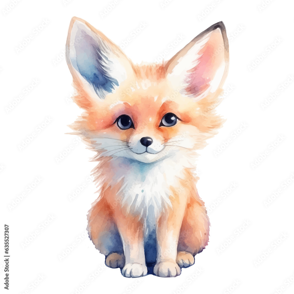Watercolor fox. Vector illustration with hand drawn cute fox. Clip art image.