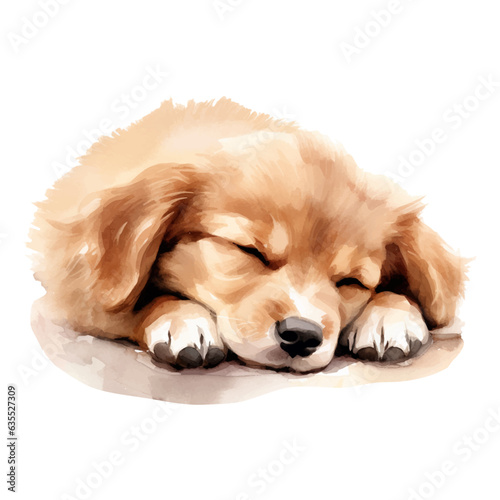 Watercolor sleeping dog. Vector illustration with hand drawn puppy. Clip art image.