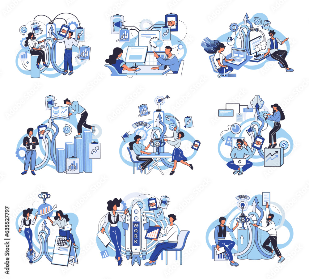 Fototapeta premium Team solving problems. Discussion of idea Creative mind, brainstorm Productivity, effectiveness Intelligence and knowledge development with brain performance Problems research and discover new idea,
