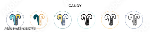 Candy icon in filled, thin line, outline and stroke style. Vector illustration of two colored and black candy vector icons designs can be used for mobile, ui, web
