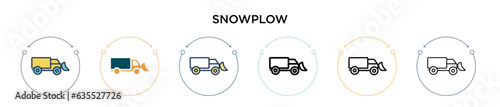 Snowplow icon in filled, thin line, outline and stroke style. Vector illustration of two colored and black snowplow vector icons designs can be used for mobile, ui, web