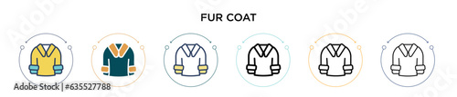 Fur coat icon in filled, thin line, outline and stroke style. Vector illustration of two colored and black fur coat vector icons designs can be used for mobile, ui, web