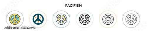 Pacifism icon in filled, thin line, outline and stroke style. Vector illustration of two colored and black pacifism vector icons designs can be used for mobile, ui, web
