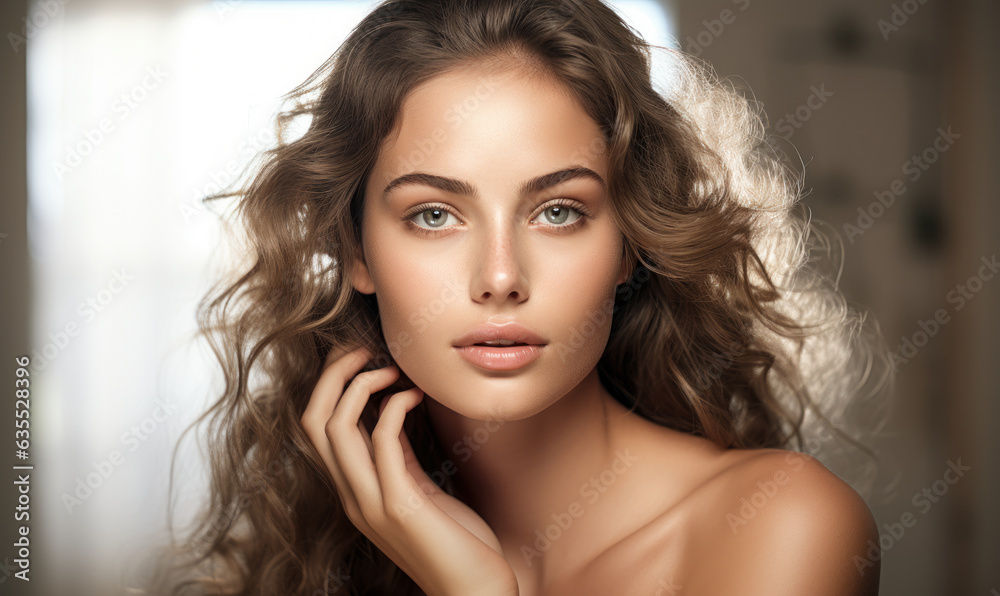 Naklejka premium Flawless Beauty: Young Woman with Perfect Health Skin