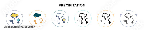Precipitation icon in filled, thin line, outline and stroke style. Vector illustration of two colored and black precipitation vector icons designs can be used for mobile, ui, web