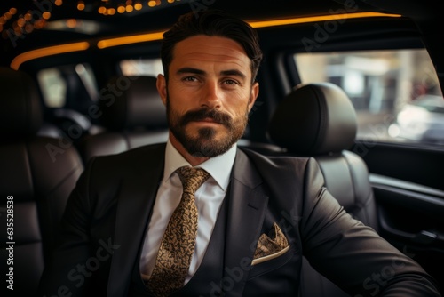 Arab businessman in luxury limousine. Generative Ai © bluebeat76