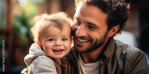 Dad and Baby Play Together at Home: A dad and his baby play together at home, the two of them having a blast