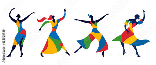 Set Silhouette of dancing abstract women vector illustration. Logo abstraction silhouette dancing.