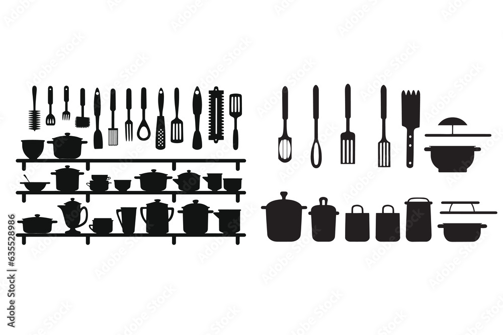 Kitchen Tools Vector Art, Icons, and Graphics,
Premium Vector, Kitchen tools silhouette black and white vector,
Kitchen tools silhouettes Royalty Free Vector 