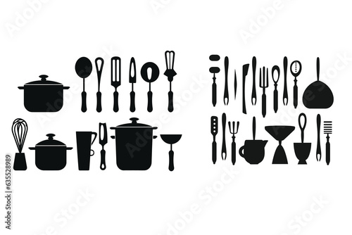 Kitchen Tools Vector Art, Icons, and Graphics, Premium Vector, Kitchen tools silhouette black and white vector, Kitchen tools silhouettes Royalty Free Vector 