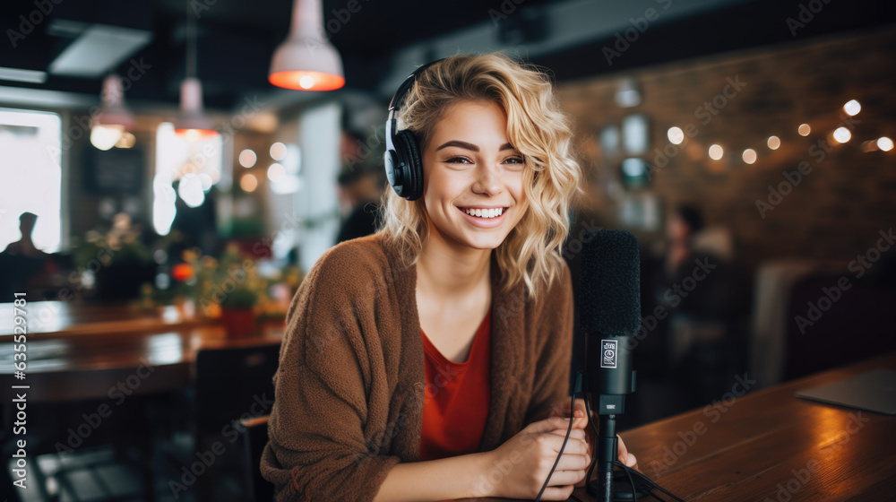 Female blogger recording a video. Female blogger recording a video.