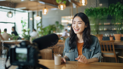 Female blogger recording a video.