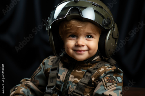 Dream job of soldier kid background. Generative ai. © tonktiti