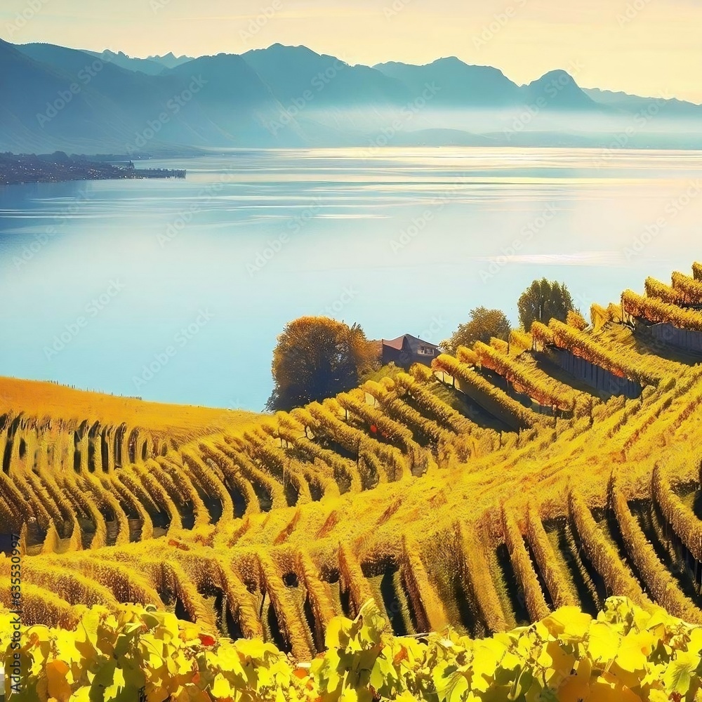 Fototapeta premium vineyard flower with trees and sky by Ai