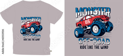 monster truck t shirt graphic design vector illustration \