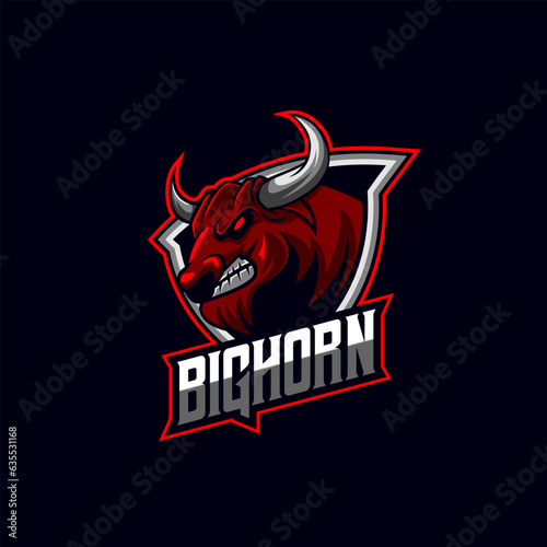 Bull Head Mascot Esport logo design vector template