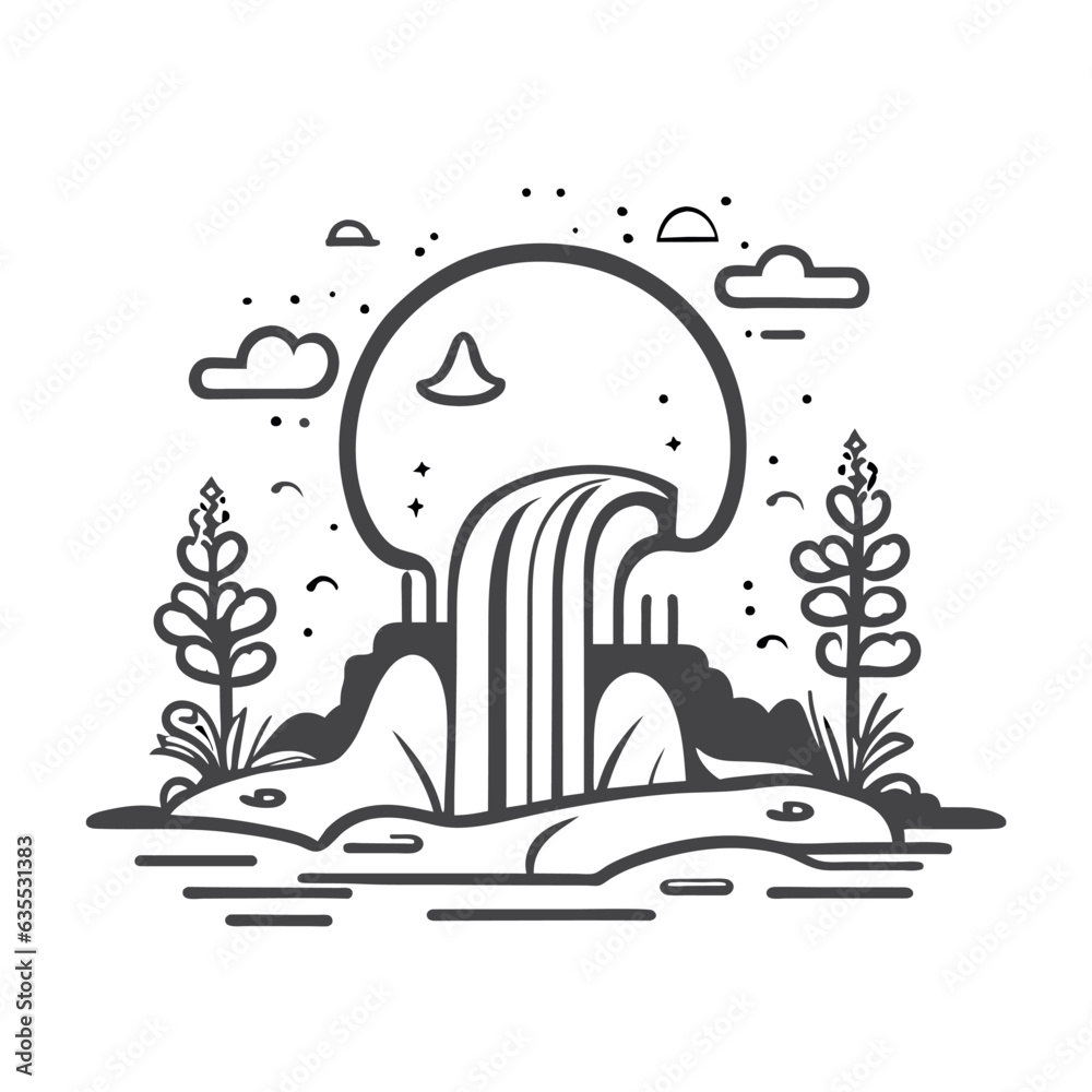 water fall, vector illustration line art